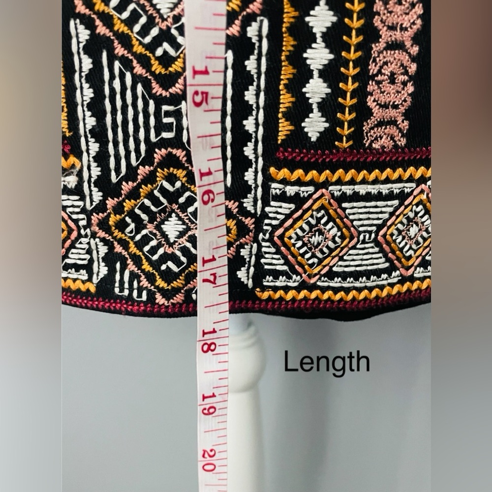 Y2K Braeve Black Denim Mini Skirt with Colorful Aztec Embroidery - Picture 3 of 6